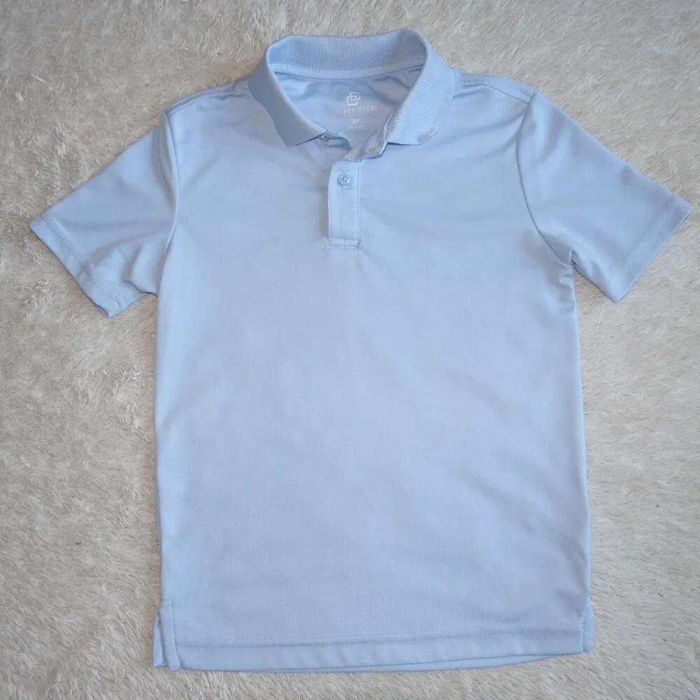 Boys Size 6/7 Class Club Light Blue Short Sleeve Performance Polo Shirt